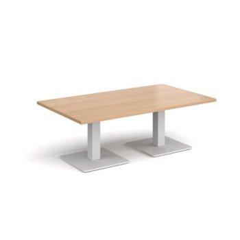 Brescia rectangular coffee table with flat square white bases 1400mm x 800mm beech - BCR1400-WH-B