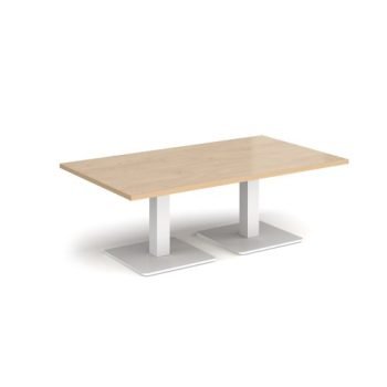 Brescia rectangular coffee table with flat square white bases 1400mm x 800mm kendal oak - BCR1400-WH-KO