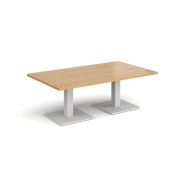 Brescia rectangular coffee table with flat square white bases 1400mm x 800mm oak - BCR1400-WH-O