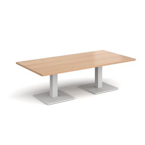 Brescia rectangular coffee table with flat square white bases 1600mm x 800mm beech - BCR1600-WH-B