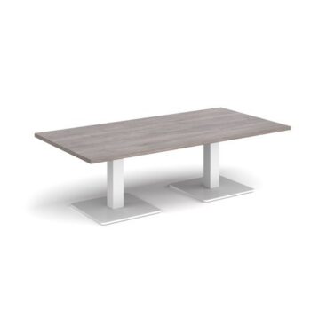 Brescia rectangular coffee table with flat square white bases 1600mm x 800mm grey oak - BCR1600-WH-GO