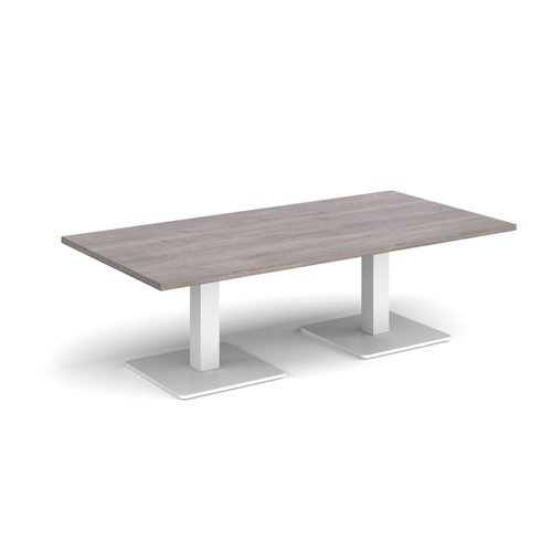 Brescia rectangular coffee table with flat square white bases 1600mm x 800mm grey oak - BCR1600-WH-GO