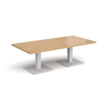 Brescia rectangular coffee table with flat square white bases 1600mm x 800mm oak - BCR1600-WH-O