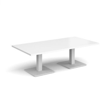 Brescia rectangular coffee table with flat square white bases 1600mm x 800mm white - BCR1600-WH-WH