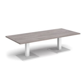 Brescia rectangular coffee table with flat square white bases 1800mm x 800mm grey oak - BCR1800-WH-GO