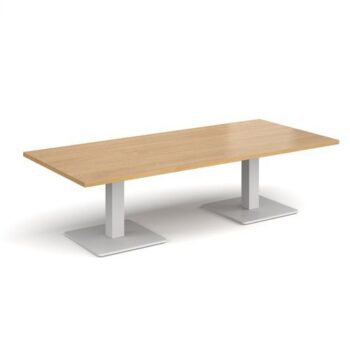 Brescia rectangular coffee table with flat square white bases 1800mm x 800mm oak - BCR1800-WH-O
