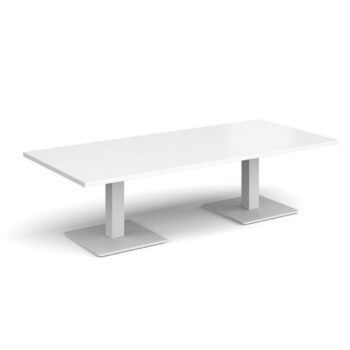 Brescia rectangular coffee table with flat square white bases 1800mm x 800mm white - BCR1800-WH-WH