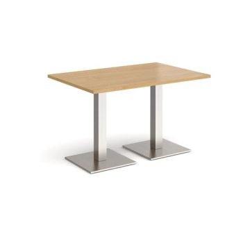 Brescia rectangular dining table with flat square brushed steel bases 1200mm x 800mm oak - BDR1200-BS-O
