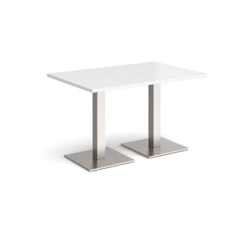 Brescia rectangular dining table with flat square brushed steel bases 1200mm x 800mm white - BDR1200-BS-WH