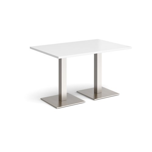 Brescia rectangular dining table with flat square brushed steel bases 1200mm x 800mm white - BDR1200-BS-WH