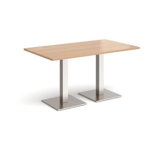 Brescia rectangular dining table with flat square brushed steel bases 1400mm x 800mm beech - BDR1400-BS-B