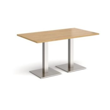 Brescia rectangular dining table with flat square brushed steel bases 1400mm x 800mm oak - BDR1400-BS-O