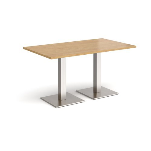 Brescia rectangular dining table with flat square brushed steel bases 1400mm x 800mm oak - BDR1400-BS-O