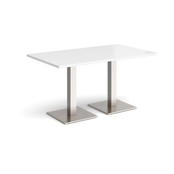 Brescia rectangular dining table with flat square brushed steel bases 1400mm x 800mm white - BDR1400-BS-WH
