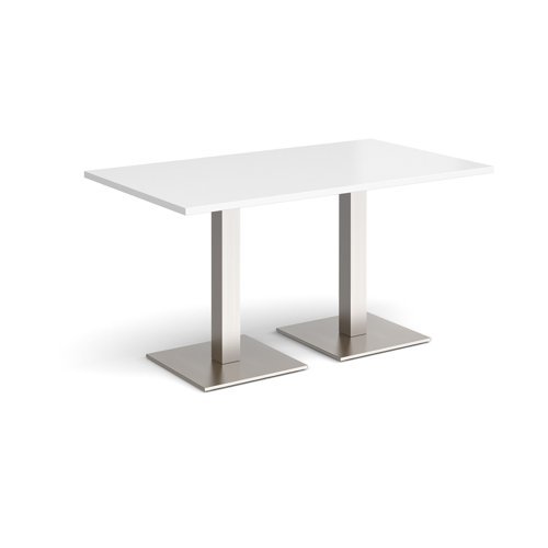 Brescia rectangular dining table with flat square brushed steel bases 1400mm x 800mm white - BDR1400-BS-WH