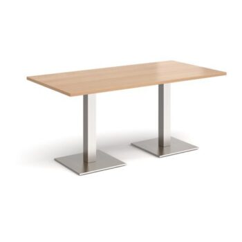 Brescia rectangular dining table with flat square brushed steel bases 1600mm x 800mm beech - BDR1600-BS-B