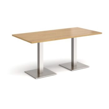 Brescia rectangular dining table with flat square brushed steel bases 1600mm x 800mm oak - BDR1600-BS-O