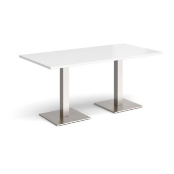 Brescia rectangular dining table with flat square brushed steel bases 1600mm x 800mm white - BDR1600-BS-WH