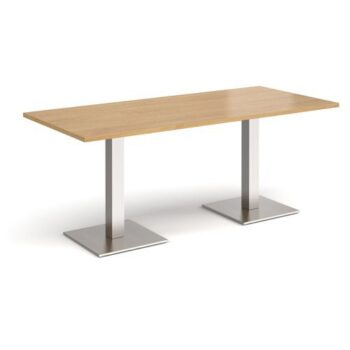 Brescia rectangular dining table with flat square brushed steel bases 1800mm x 800mm oak - BDR1800-BS-O