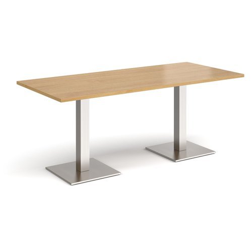 Brescia rectangular dining table with flat square brushed steel bases 1800mm x 800mm oak - BDR1800-BS-O