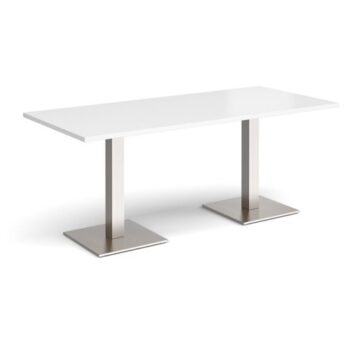 Brescia rectangular dining table with flat square brushed steel bases 1800mm x 800mm white - BDR1800-BS-WH