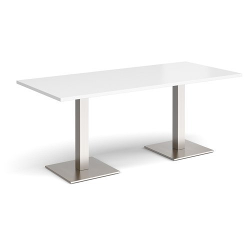 Brescia rectangular dining table with flat square brushed steel bases 1800mm x 800mm white - BDR1800-BS-WH