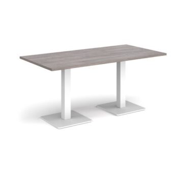 Brescia rectangular dining table with flat square white bases 1600mm x 800mm grey oak - BDR1600-WH-GO