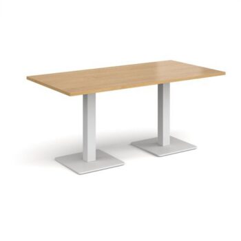 Brescia rectangular dining table with flat square white bases 1600mm x 800mm oak - BDR1600-WH-O