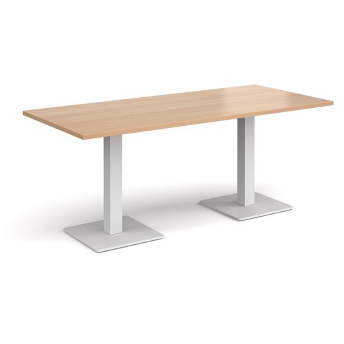 Brescia rectangular dining table with flat square white bases 1800mm x 800mm beech - BDR1800-WH-B