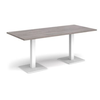 Brescia rectangular dining table with flat square white bases 1800mm x 800mm grey oak - BDR1800-WH-GO