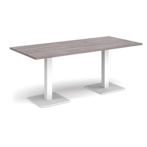 Brescia rectangular dining table with flat square white bases 1800mm x 800mm grey oak - BDR1800-WH-GO