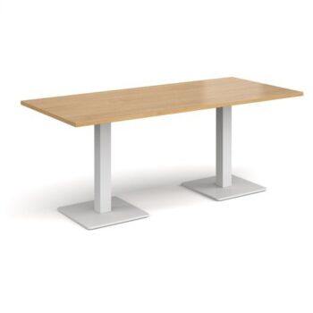 Brescia rectangular dining table with flat square white bases 1800mm x 800mm oak - BDR1800-WH-O