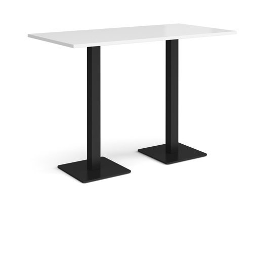 Brescia rectangular poseur table with flat square black bases 1600mm x 800mm white - BPR1600-K-WH