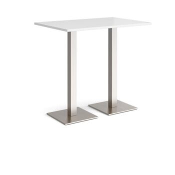 Brescia rectangular poseur table with flat square brushed steel bases 1200mm x 800mm white - BPR1200-BS-WH