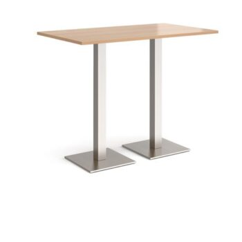 Brescia rectangular poseur table with flat square brushed steel bases 1400mm x 800mm beech - BPR1400-BS-B