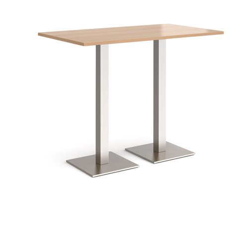 Brescia rectangular poseur table with flat square brushed steel bases 1400mm x 800mm beech - BPR1400-BS-B