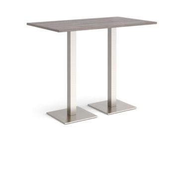 Brescia rectangular poseur table with flat square brushed steel bases 1400mm x 800mm grey oak - BPR1400-BS-GO