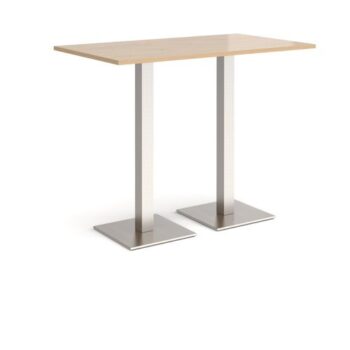 Brescia rectangular poseur table with flat square brushed steel bases 1400mm x 800mm kendal oak - BPR1400-BS-KO