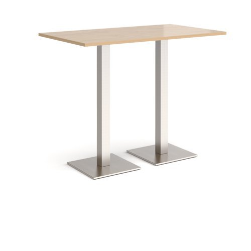 Brescia rectangular poseur table with flat square brushed steel bases 1400mm x 800mm kendal oak - BPR1400-BS-KO