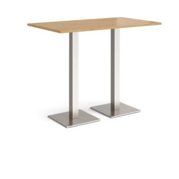 Brescia rectangular poseur table with flat square brushed steel bases 1400mm x 800mm oak - BPR1400-BS-O