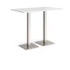 Brescia rectangular poseur table with flat square brushed steel bases 1400mm x 800mm white - BPR1400-BS-WH