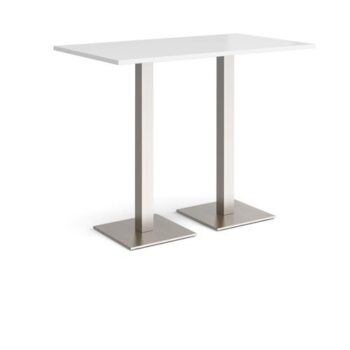 Brescia rectangular poseur table with flat square brushed steel bases 1400mm x 800mm white - BPR1400-BS-WH