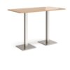 Brescia rectangular poseur table with flat square brushed steel bases 1600mm x 800mm beech - BPR1600-BS-B