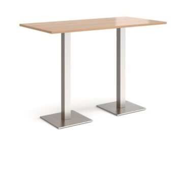 Brescia rectangular poseur table with flat square brushed steel bases 1600mm x 800mm beech - BPR1600-BS-B