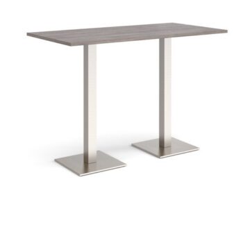 Brescia rectangular poseur table with flat square brushed steel bases 1600mm x 800mm grey oak - BPR1600-BS-GO
