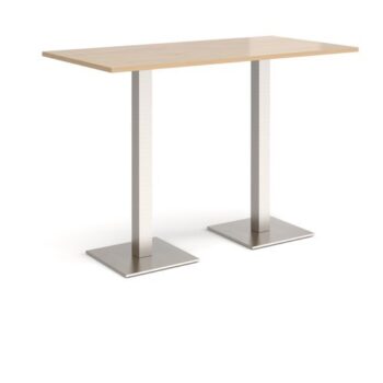 Brescia rectangular poseur table with flat square brushed steel bases 1600mm x 800mm kendal oak - BPR1600-BS-KO