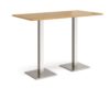 Brescia rectangular poseur table with flat square brushed steel bases 1600mm x 800mm oak - BPR1600-BS-O