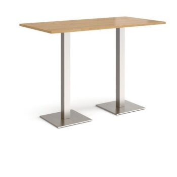 Brescia rectangular poseur table with flat square brushed steel bases 1600mm x 800mm oak - BPR1600-BS-O