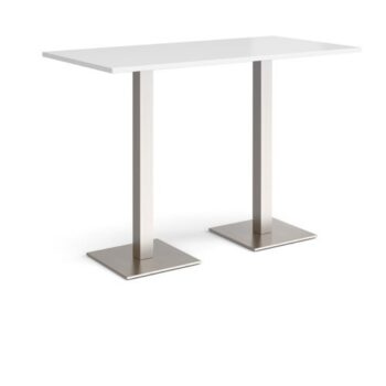 Brescia rectangular poseur table with flat square brushed steel bases 1600mm x 800mm white - BPR1600-BS-WH