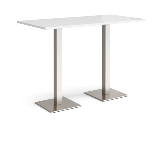 Brescia rectangular poseur table with flat square brushed steel bases 1600mm x 800mm white - BPR1600-BS-WH